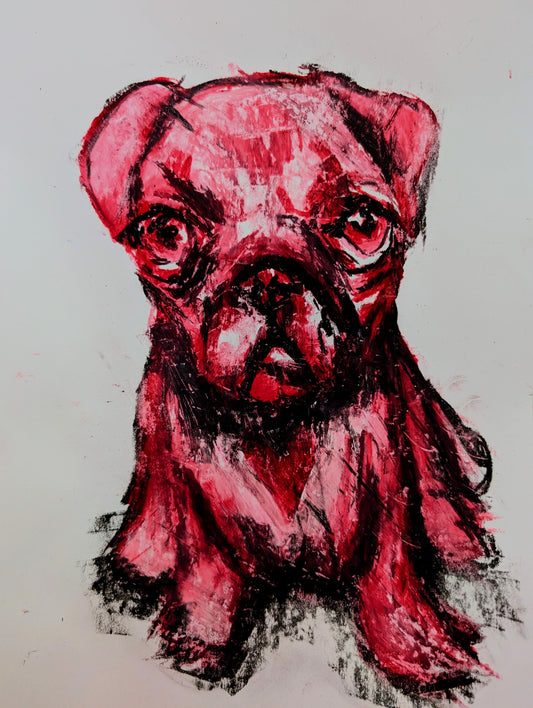 Pink Pug Puppy A4 Size Drawing Unframed - Unorthodox Zoo