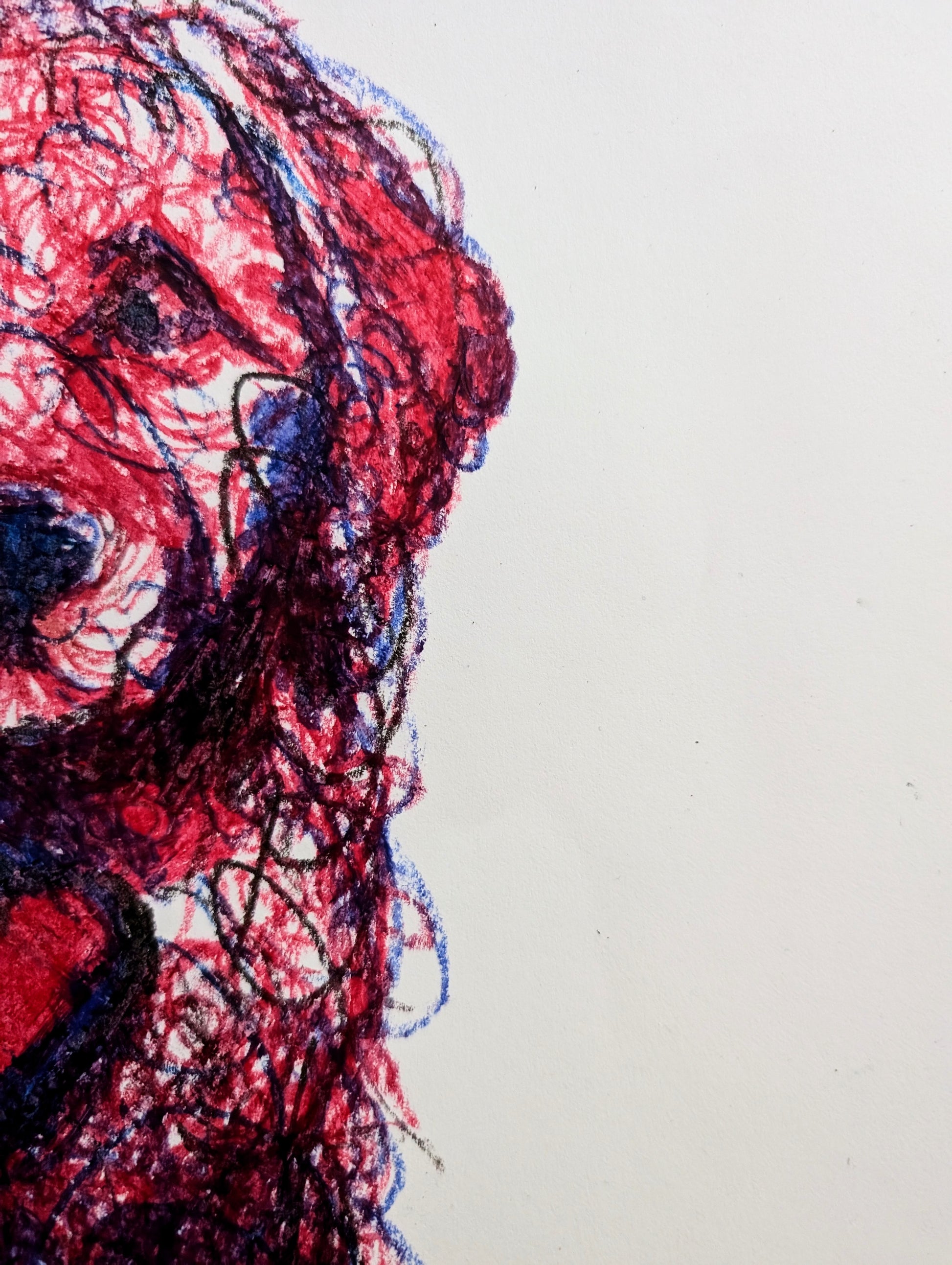 Pink & Blue Dog With Heart A3 Size Oil Pastel Illustration Drawing - Unorthodox Zoo