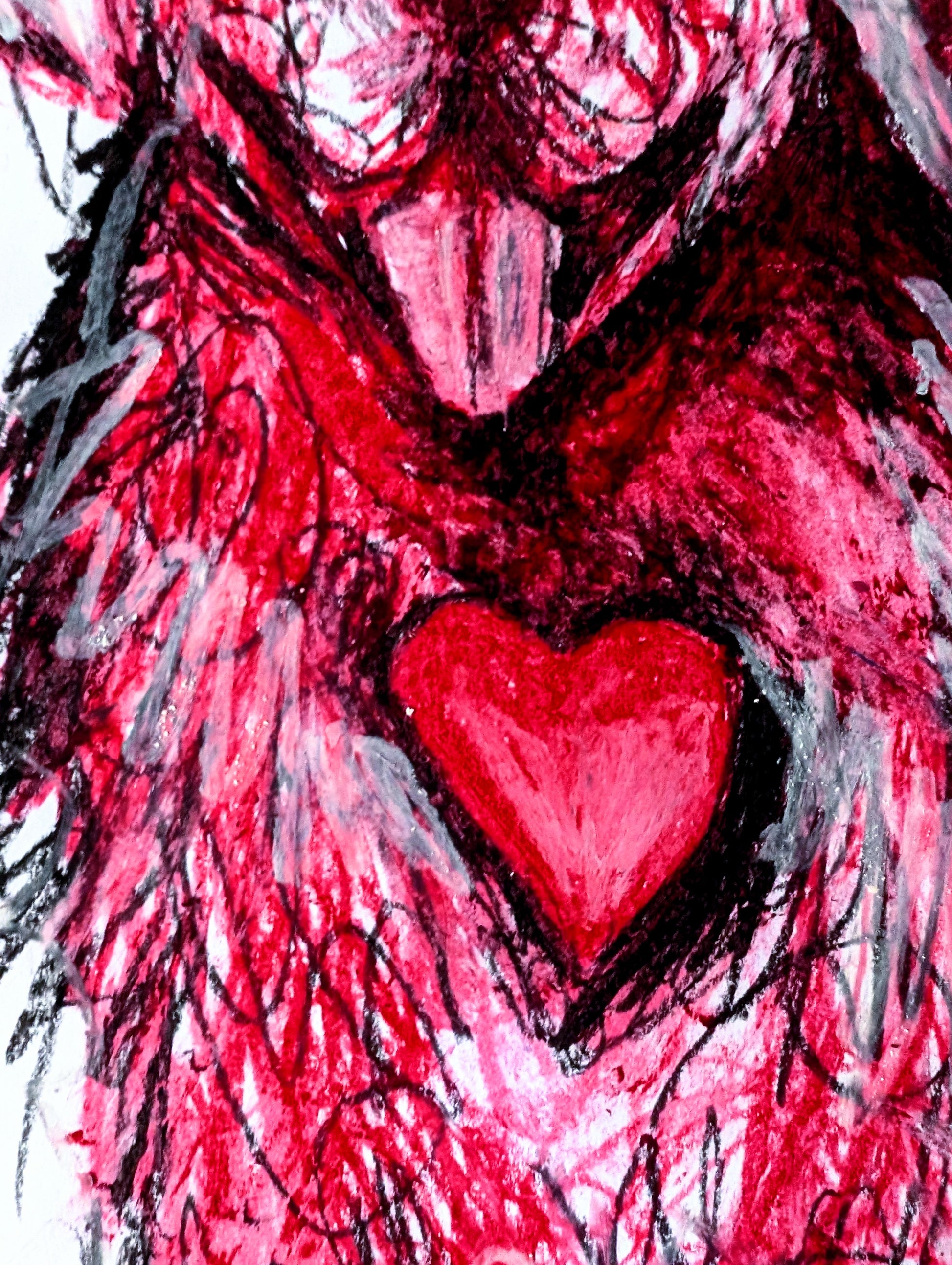 Pink Labrador Dog With Pink Heart Oil Pastel Drawing Illustration A3 Size Unframed - Unorthodox Zoo