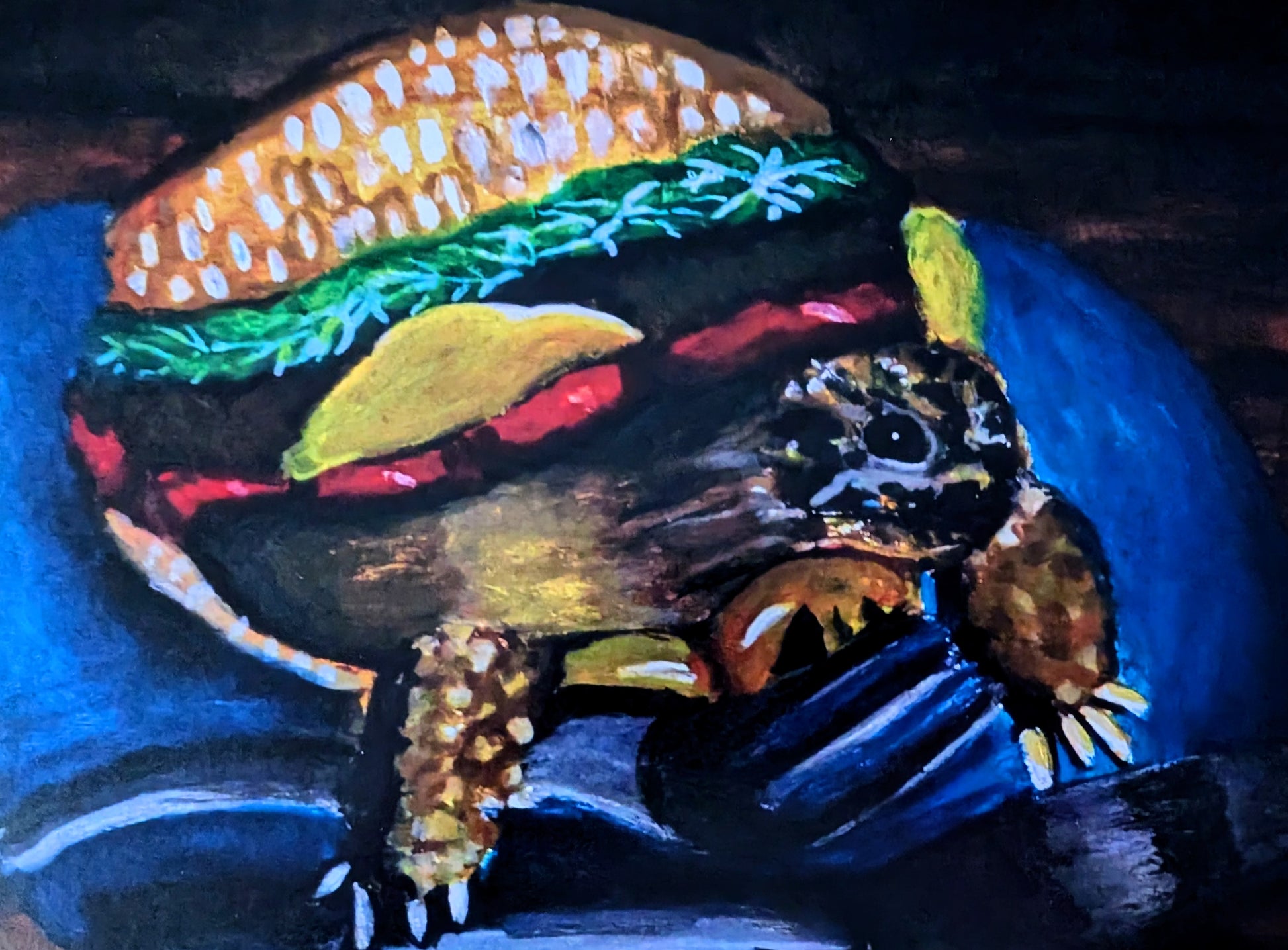 Burger Tortoise With Knife Fork Plate Art Print Matt Finish A4 Unframed - Unorthodox Zoo