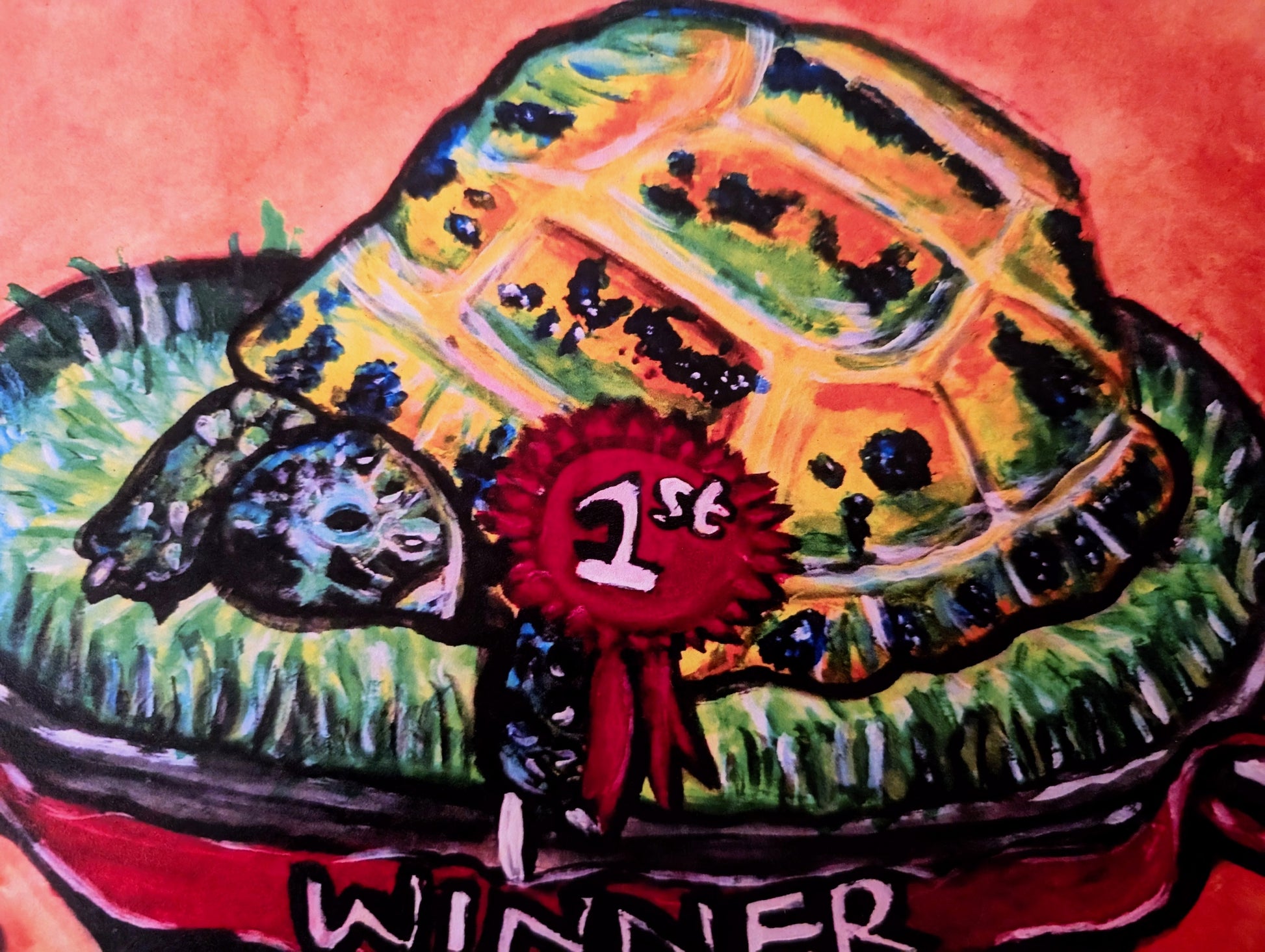Winner Tortoise With Trophy And Ribbon Art Print A4 Size Unframed Matt Finish - Unorthodox Zoo