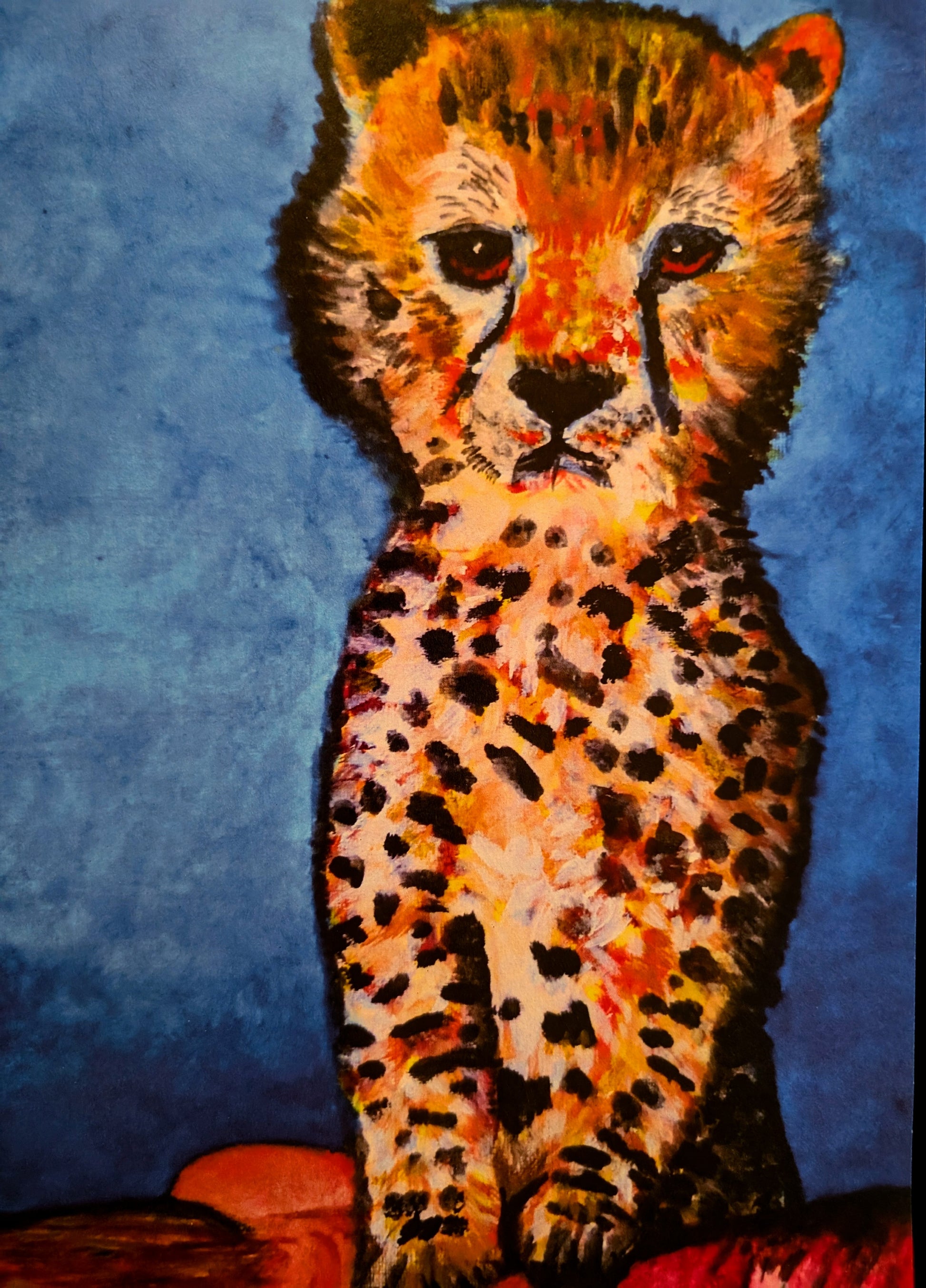 Artistic depiction of a leopard massaging on a blue background