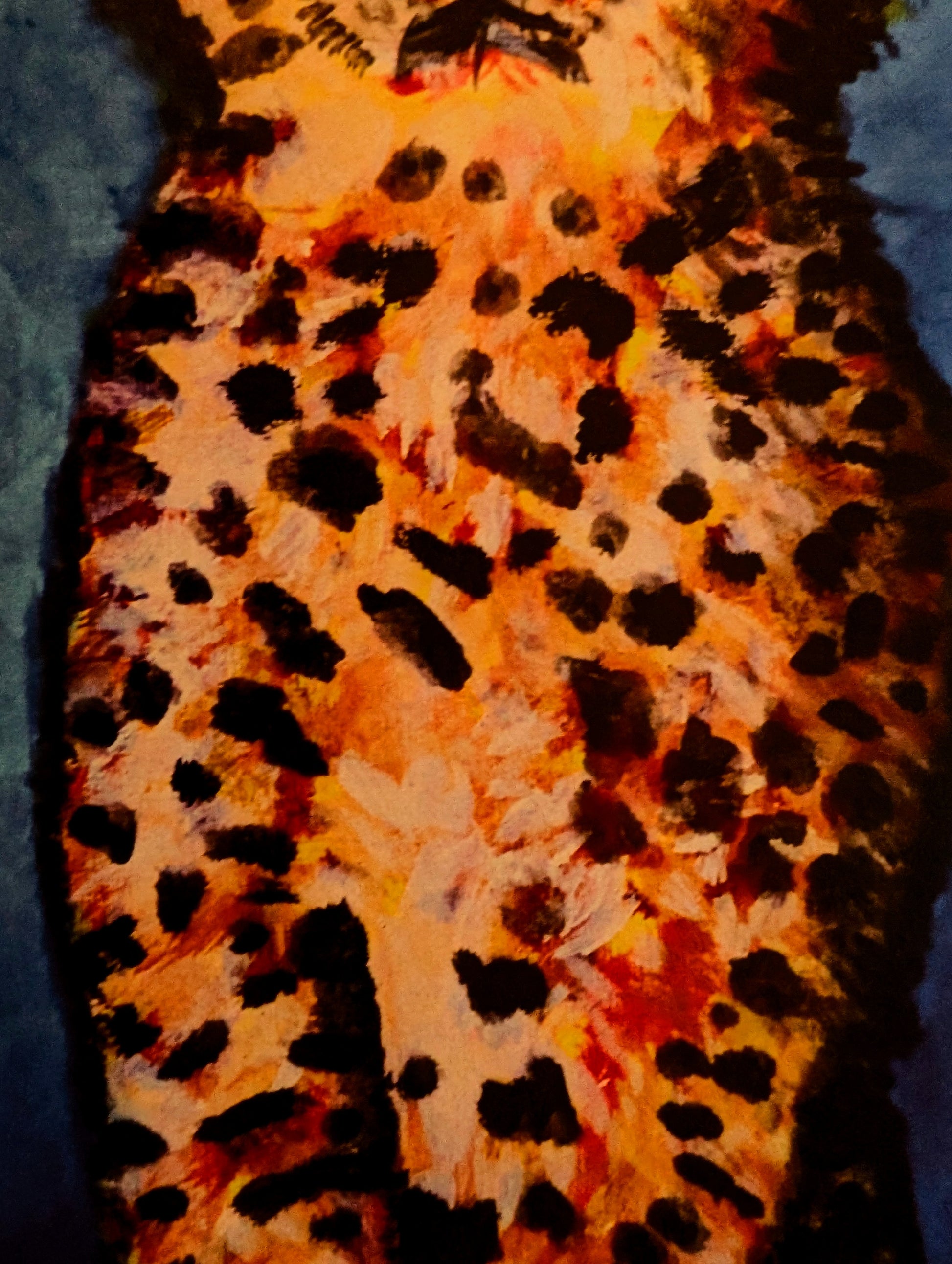 Close-up of a textured surface with orange and black patterns