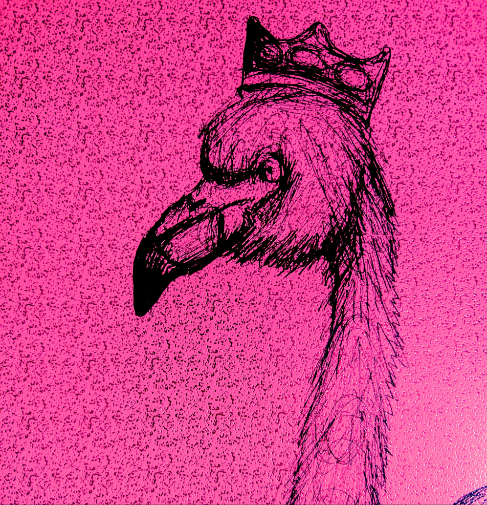 Flamingo With Crown With Jewels On Pink Sparkle Card Pen Illustration Drawing Sketch Art Portrait Unframed A4 Size - Unorthodox Zoo