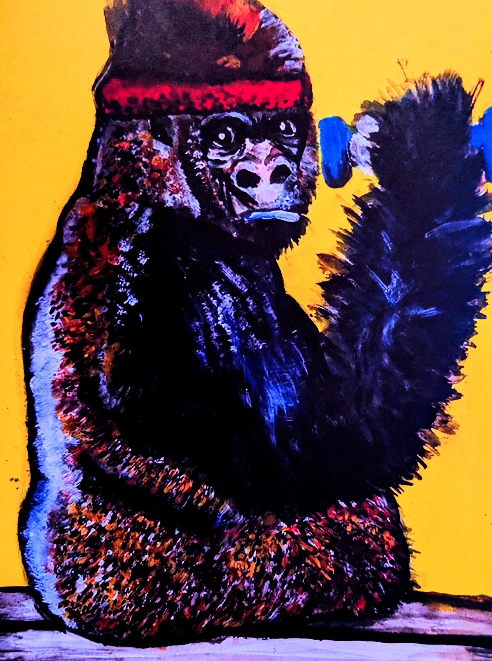 Colorful illustration of a gorilla on a yellow background