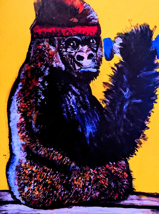 Colorful illustration of a gorilla on a yellow background