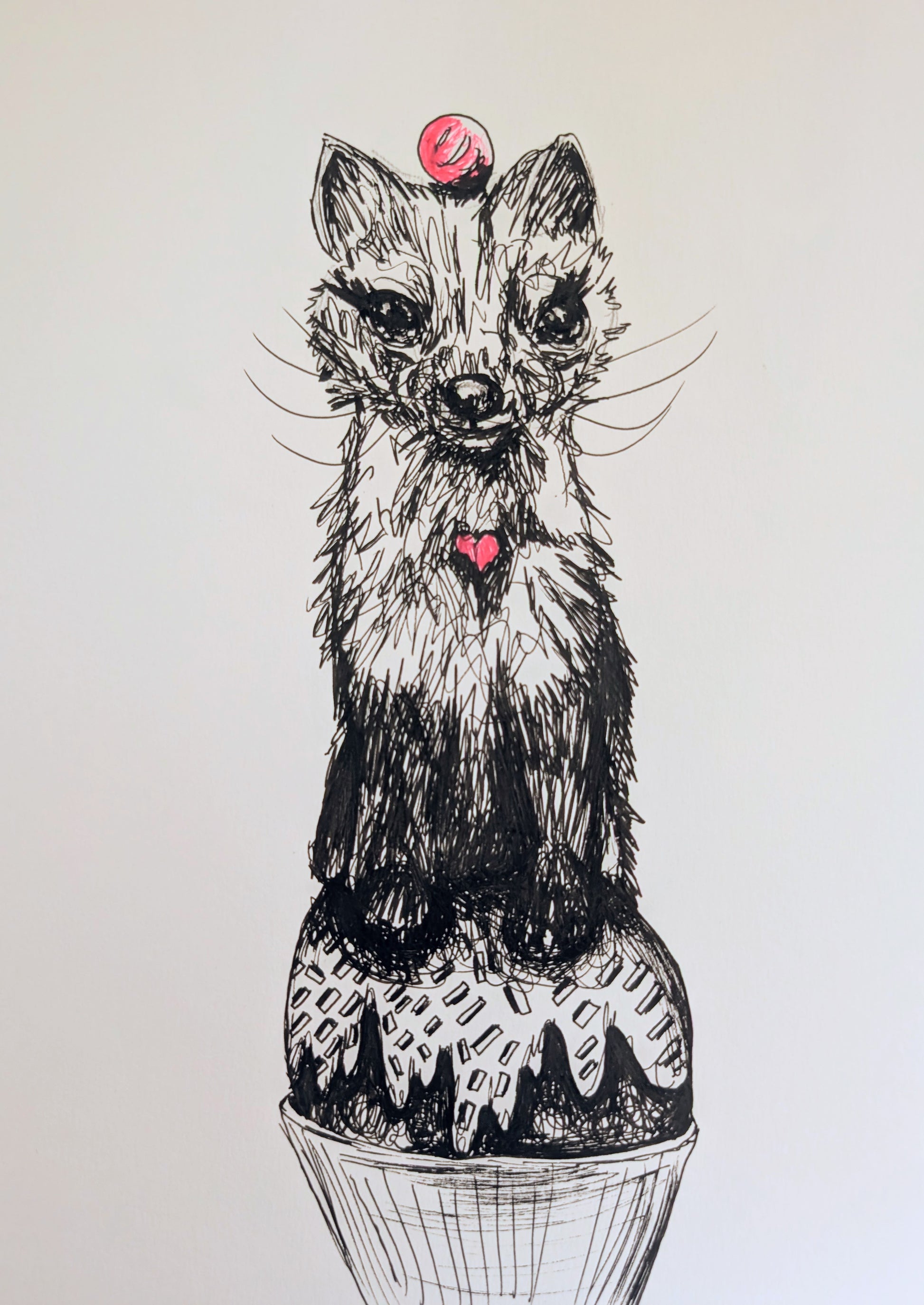 Sweet N Cupcake With Little Pink Heart Sprinkles Not Impressed Facial Impression Pen Illustration Drawing Sketch Art Unframed A4 Size - Unorthodox Zoo