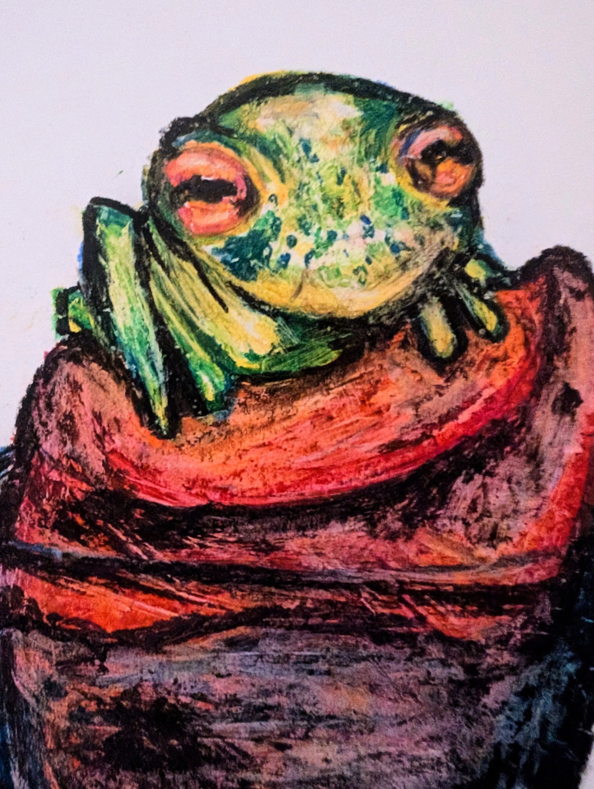 Glass Frog Green Yellow Orange Red Purple Blue Oil Pastel Illustration Drawing Sketch Unframed A4 Size - Unorthodox Zoo