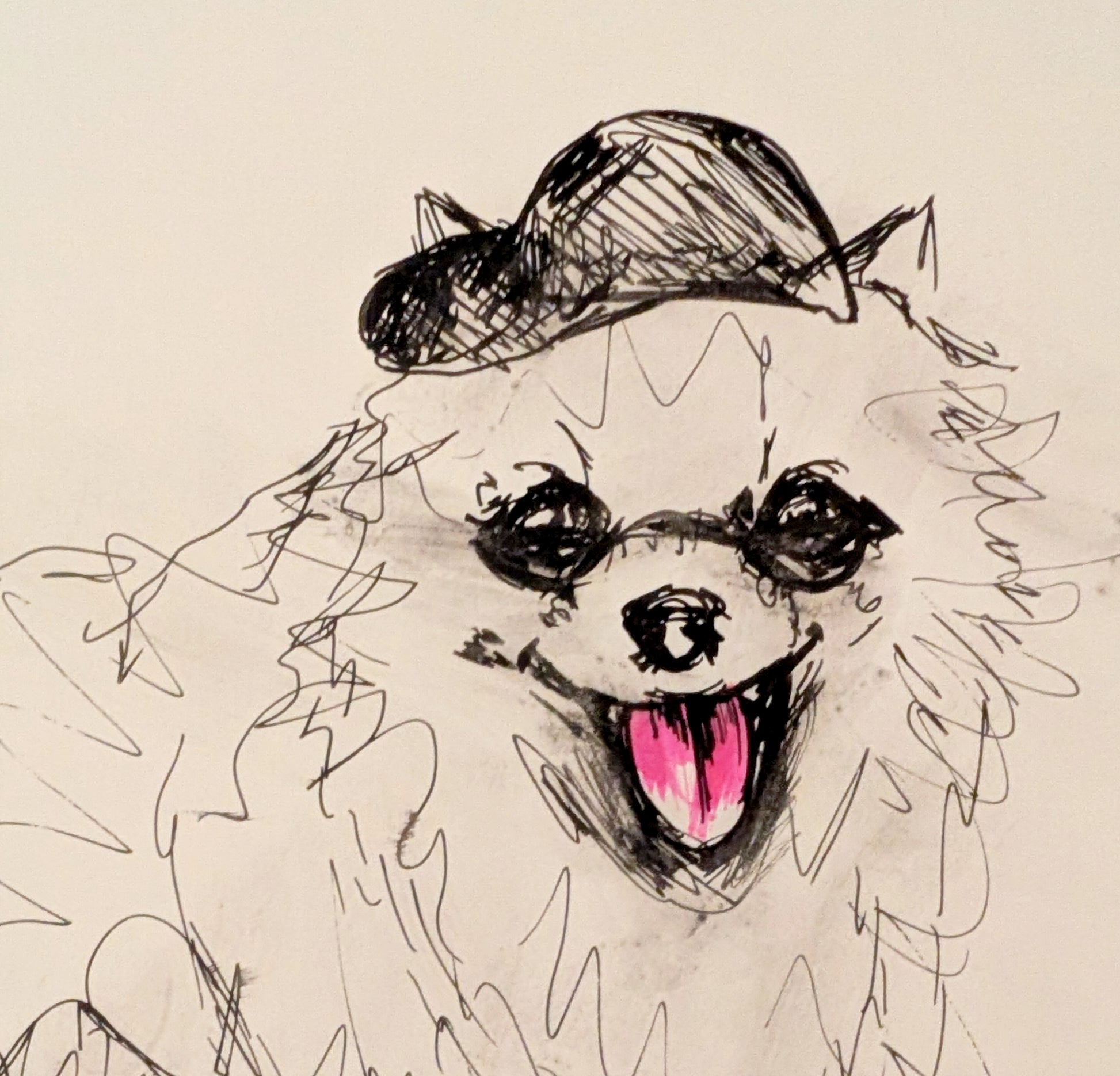 The Cool Dog With Sunglasses & Backwards Cap Pink Tongue Pen Illustration Drawing Sketch Art Portrait Size  17.8 cm x 25.4 cm Unframed - Unorthodox Zoo