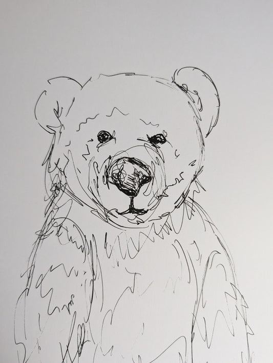 Friendly Bear Standing Illustration Drawing Sketch Art Portrait Unframed A4 Size - Unorthodox Zoo