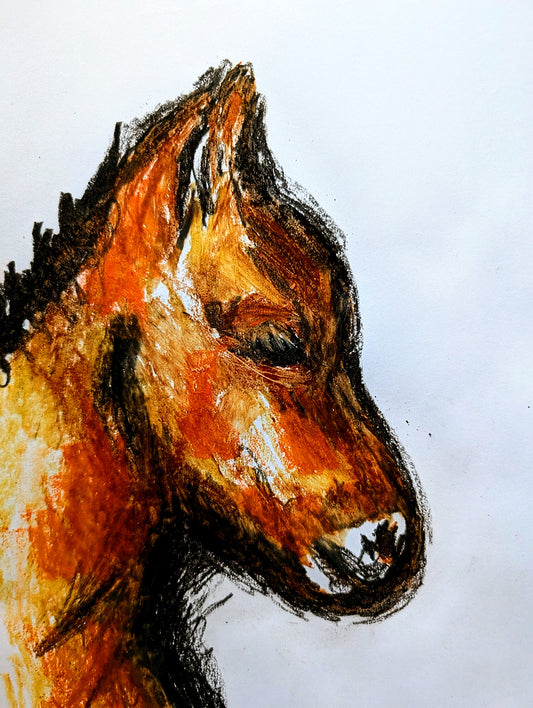 Horse Oil Pastel Drawing Illustration Sketch Art Portrait Unframed A4 Size Expressive Animal Art Portraits - Unorthodox Zoo