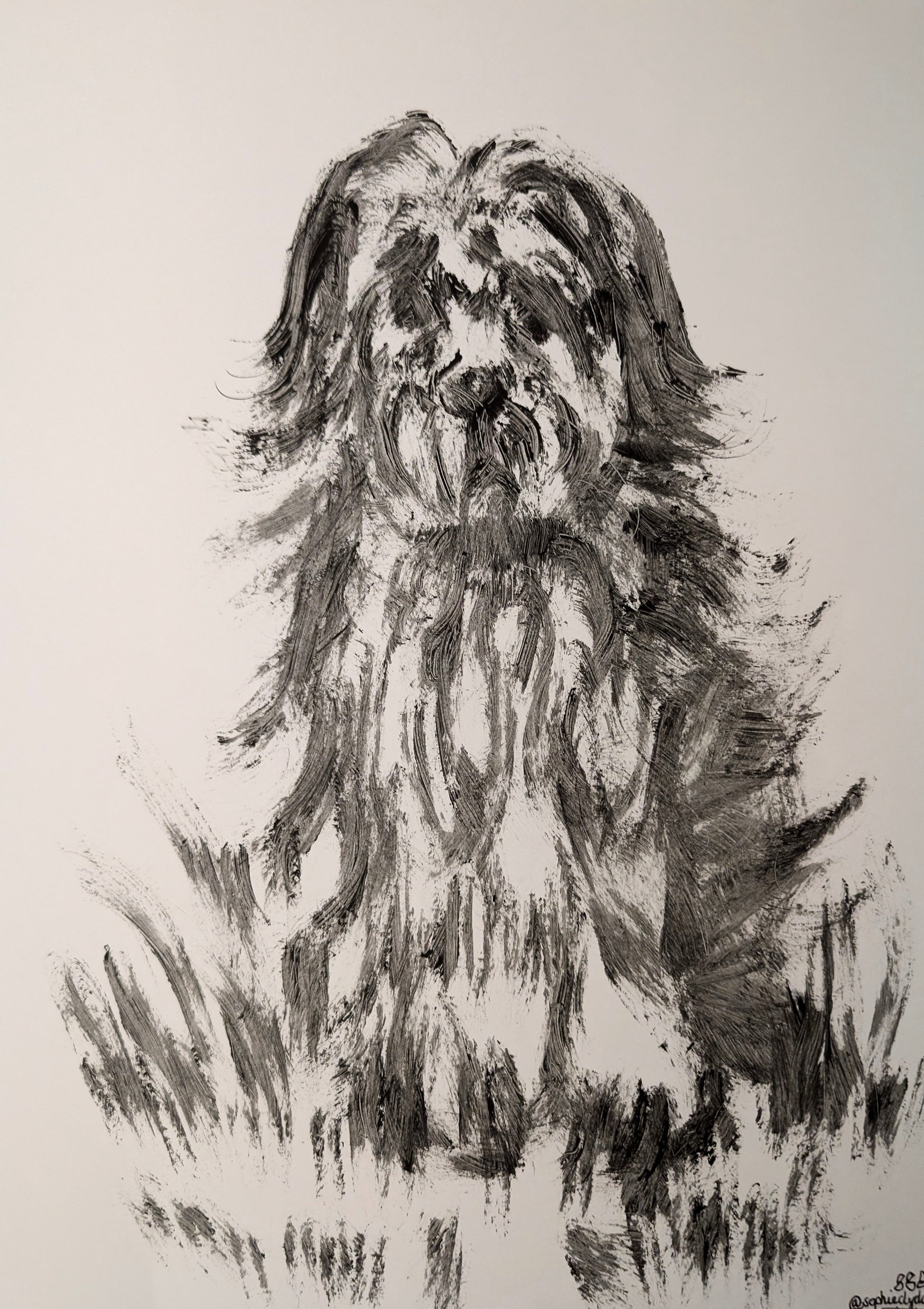 Dog White Background Mascara Drawing Illustration Sketch Make Up Art A3 Size Unframed - Unorthodox Zoo