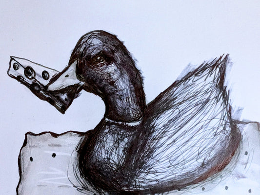 Cheese And Quackers Duck Sitting On Cracker Pen Illustration Drawing Sketch Art Portrait Unframed A4 Size