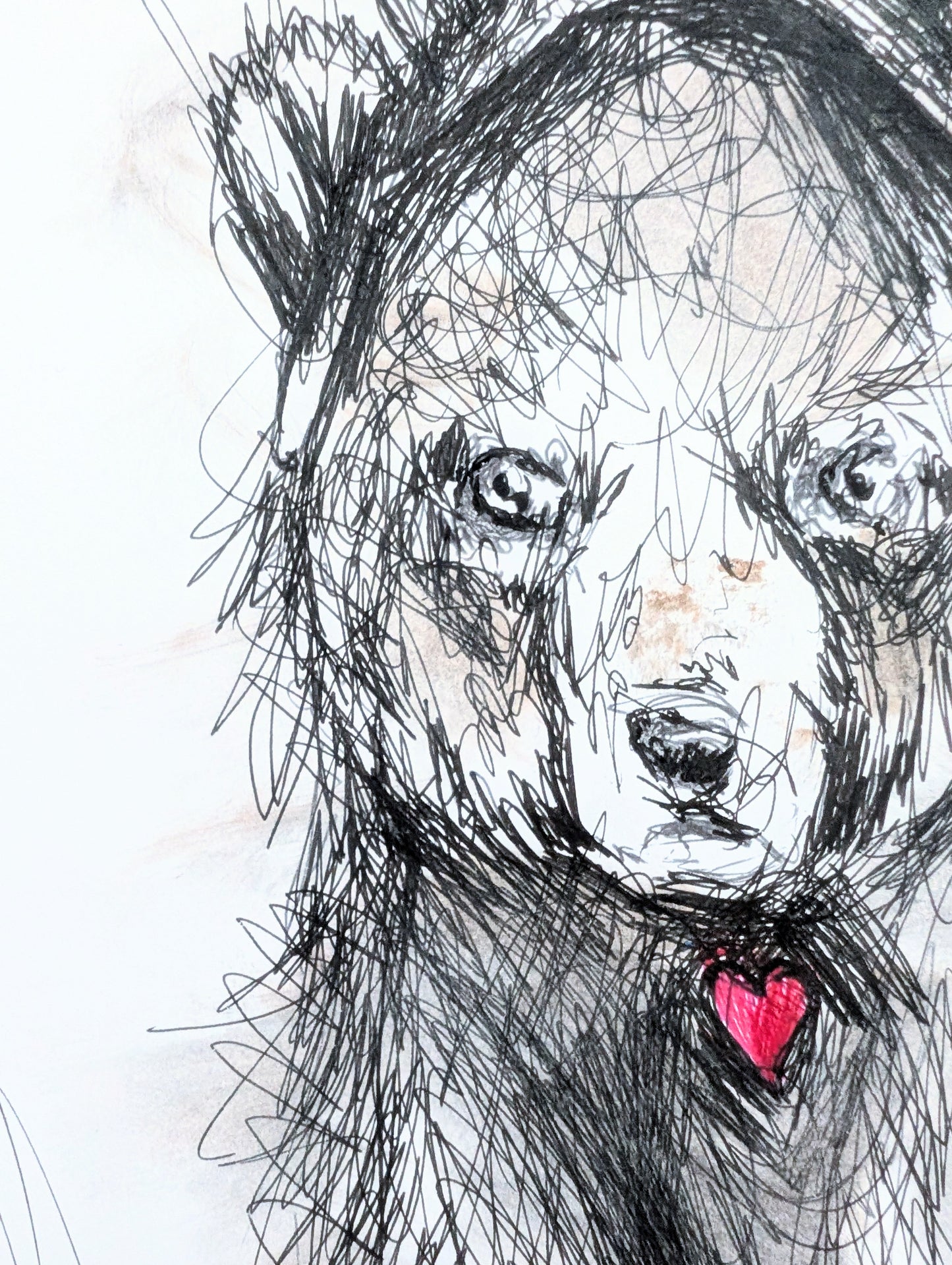 Bear With Bear Ears Little Pink Heart Drawing Illustration Sketch A3 Size Unframed