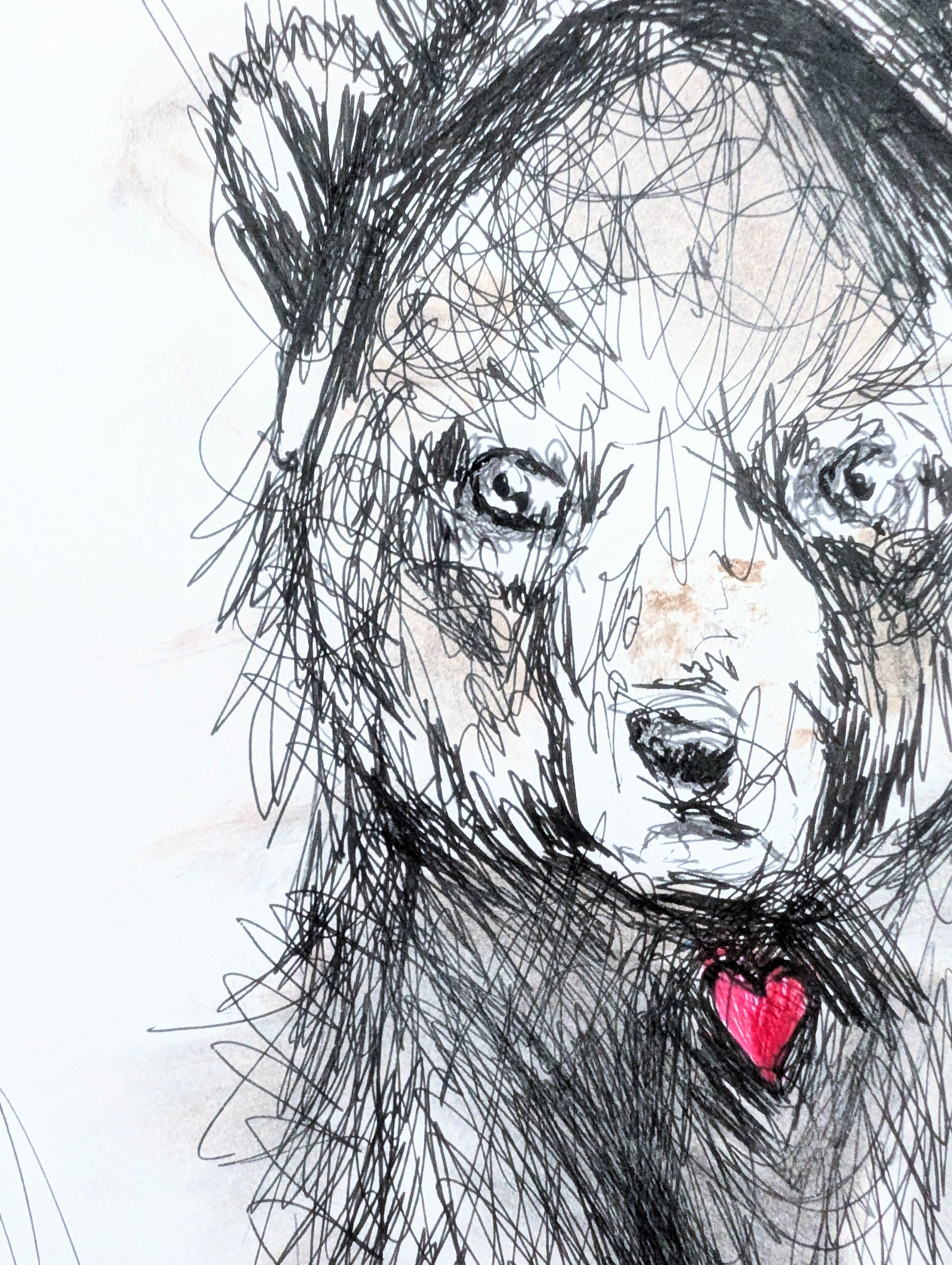 Bear With Bear Ears Little Pink Heart Drawing Illustration Sketch A3 Size Unframed - Unorthodox Zoo