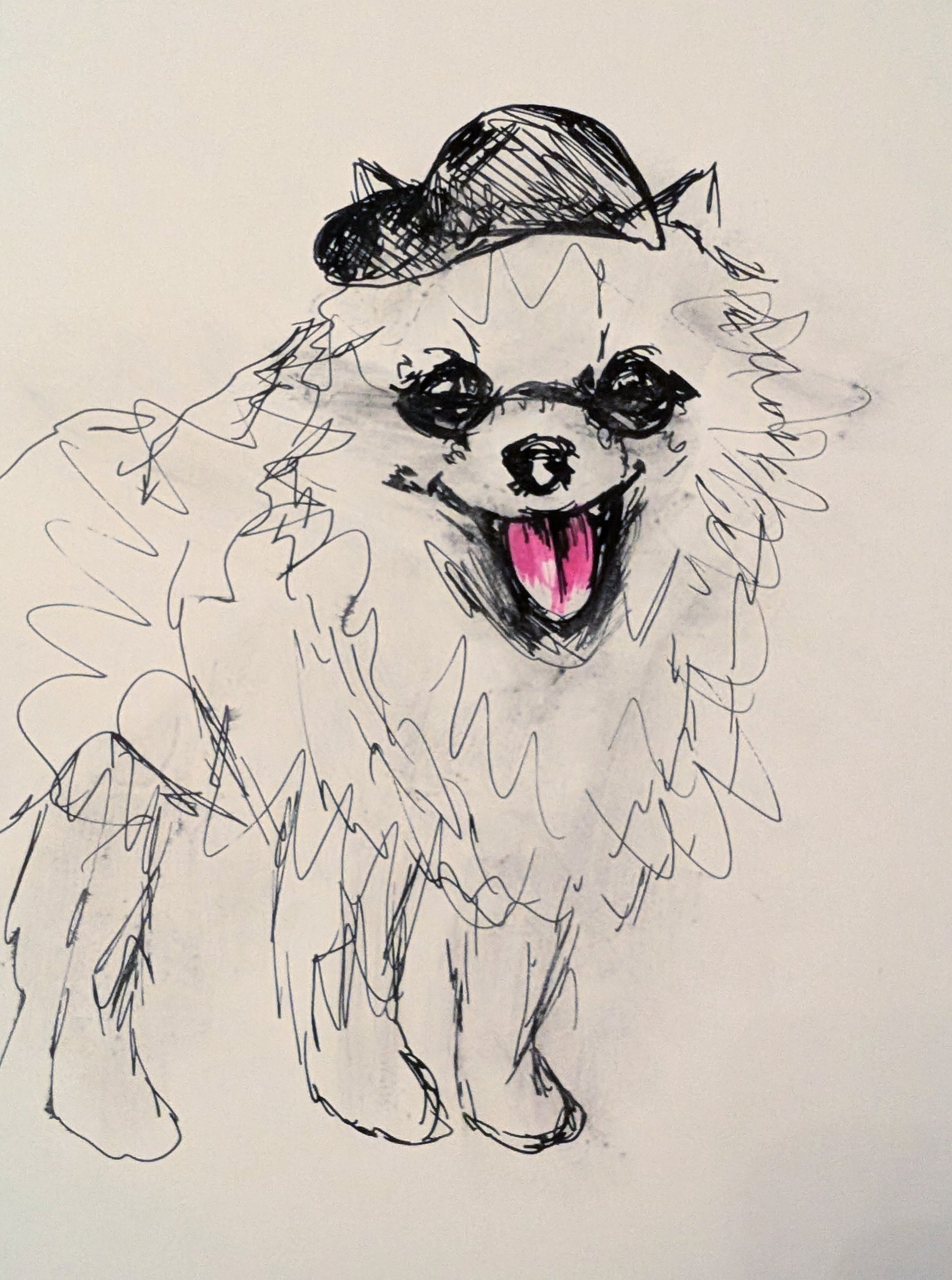 The Cool Dog With Sunglasses & Backwards Cap Pink Tongue Pen Illustration Drawing Sketch Art Portrait Size  17.8 cm x 25.4 cm Unframed - Unorthodox Zoo