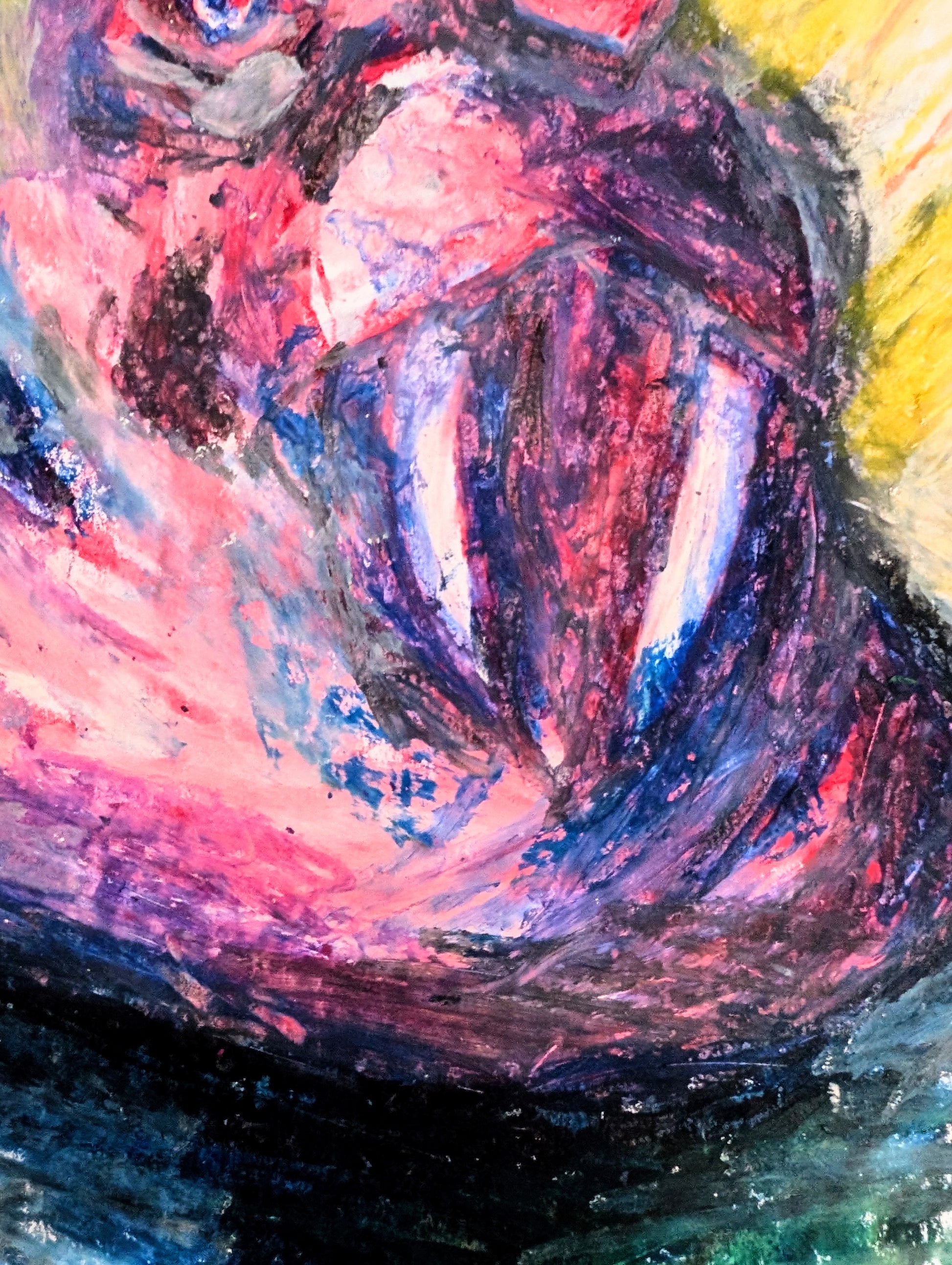 Pink Walrus With Sun & Water Oil Pastel Drawing Illustration Sketch A3 Unframed - Unorthodox Zoo