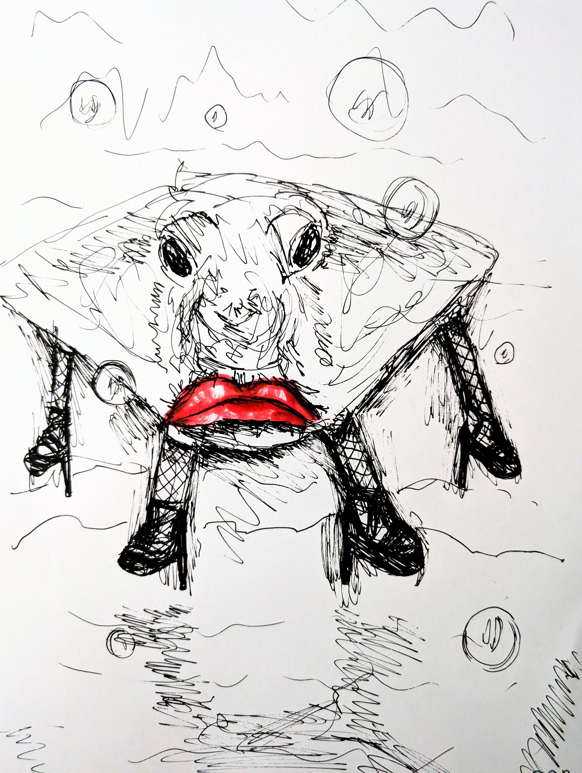 Red Lipped Batfish Drawing Pen Art Illustration Sketch Art Portrait Unframed A4 Size Fish Artwork - Unorthodox Zoo