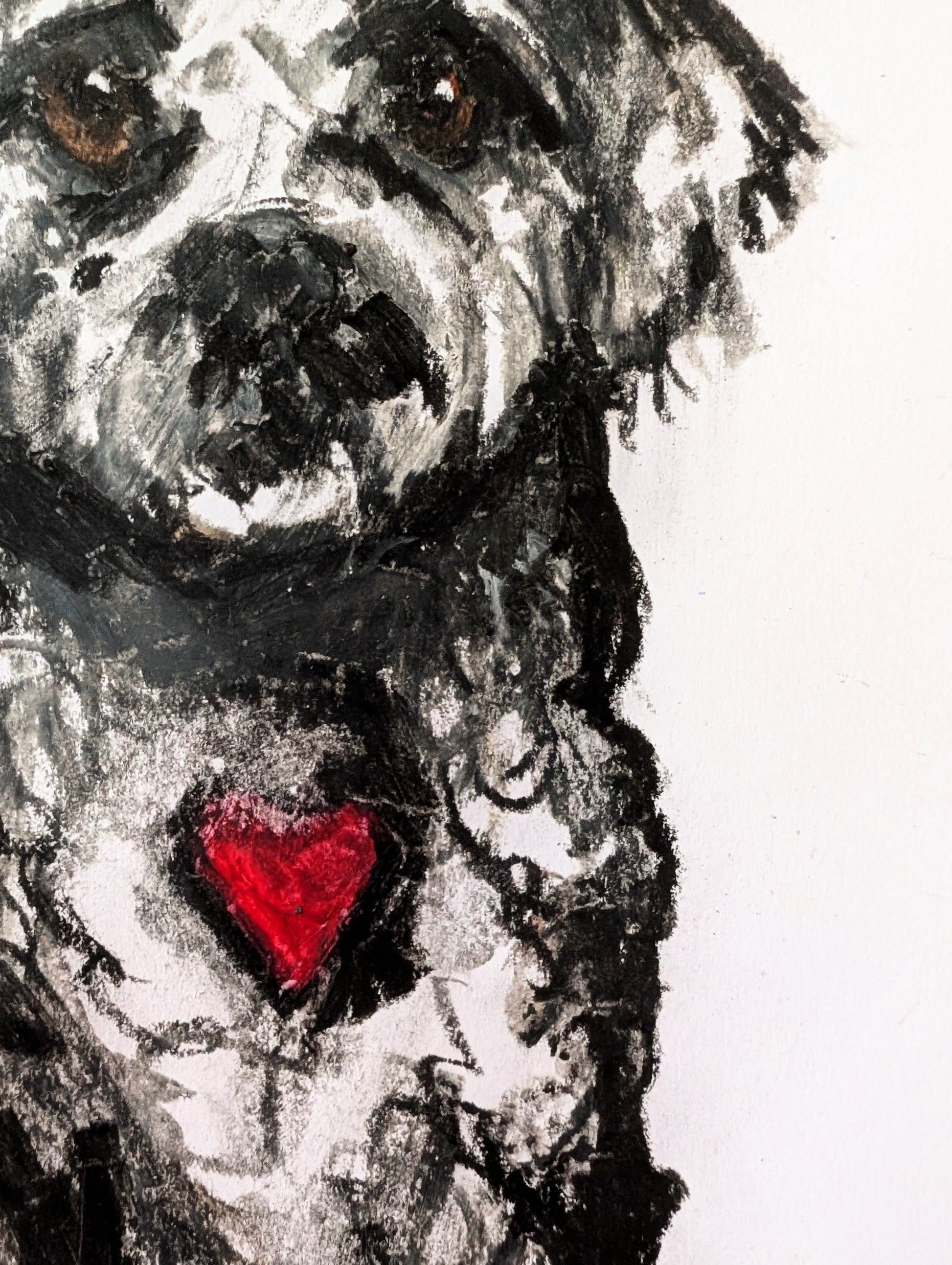 White Fluffy Puppy Dog With Brown Eyes Red Heart White Background Oil Pastel Illustration Drawing Sketch Art Unframed A4 Size - Unorthodox Zoo
