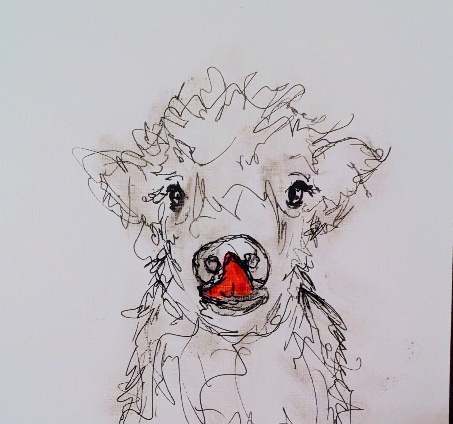 Fluffy Cow With Pink Tongue Drawing Pen Illustration Sketch Art Portrait Unframed Size 17.8 cm x 25.4 cm - Unorthodox Zoo