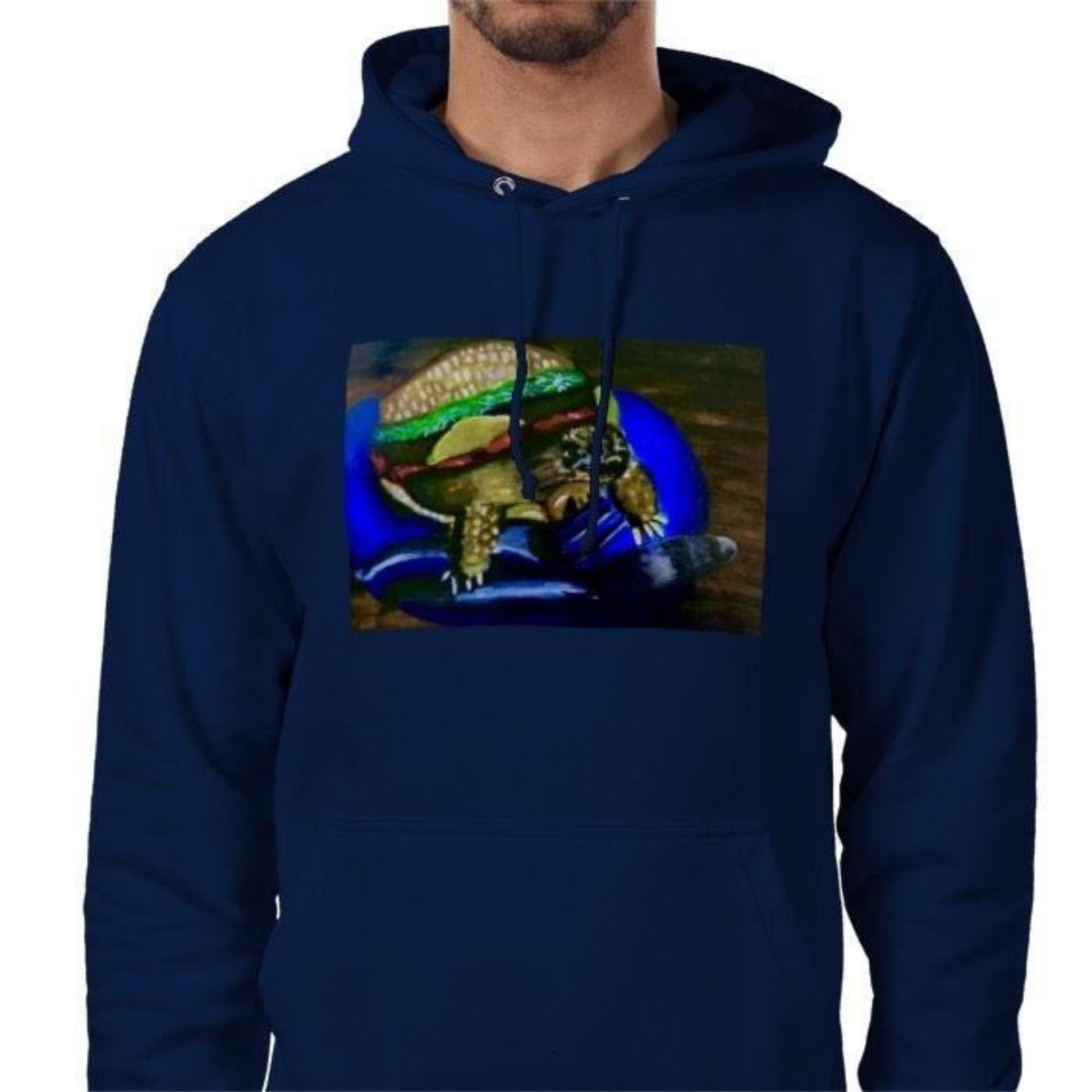 Tortoise Burger Unisex Hoodie Various Sizes Navy Blue - Unorthodox Zoo
