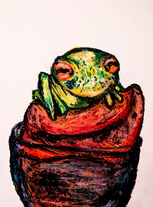 Glass Frog Green Yellow Orange Red Purple Blue Oil Pastel Illustration Drawing Sketch Unframed A4 Size