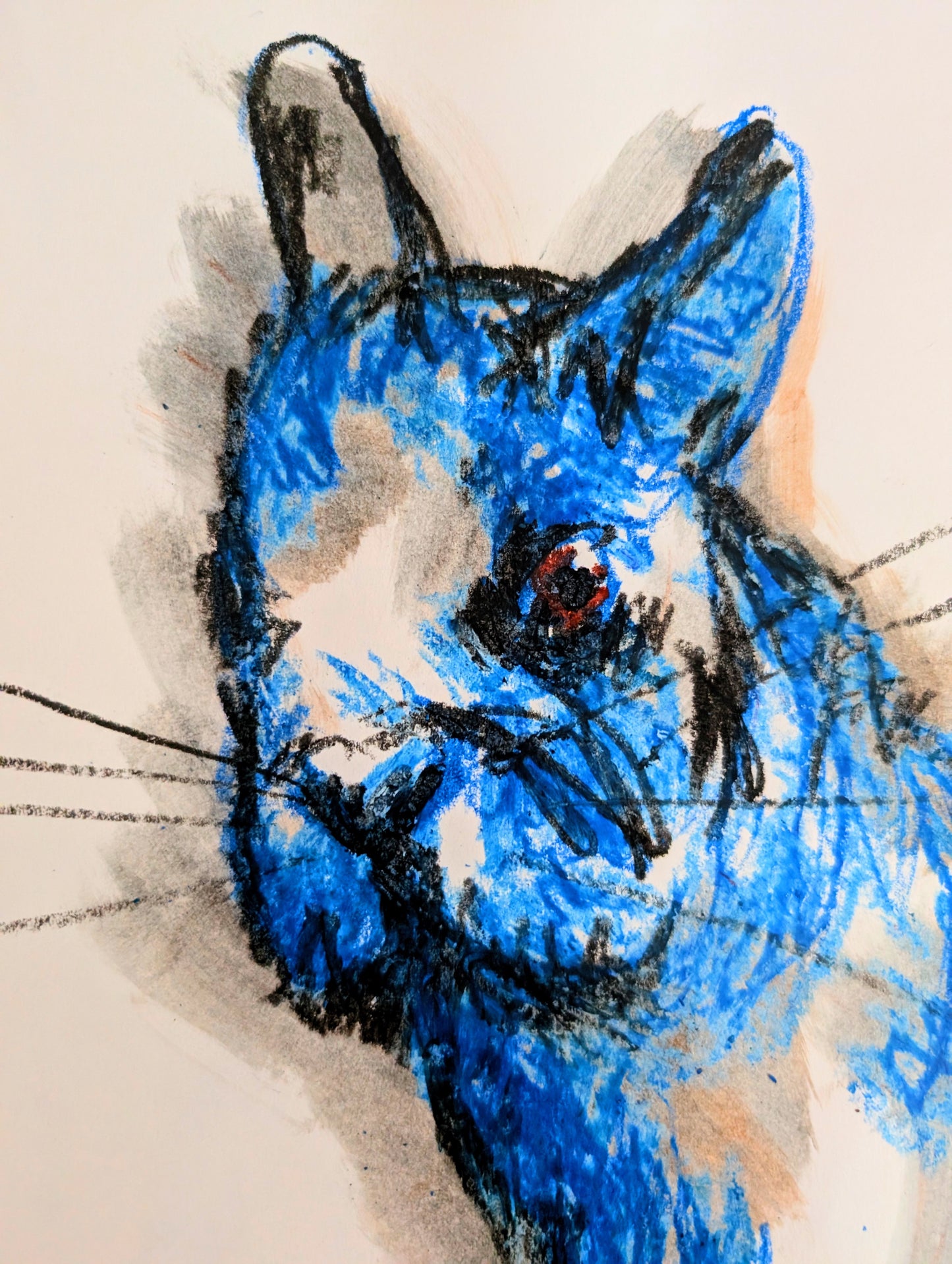 Blue Rabbit Bunny On Carrot Oil Pastel Drawing A3 Size Unframed Art Sketch - Unorthodox Zoo