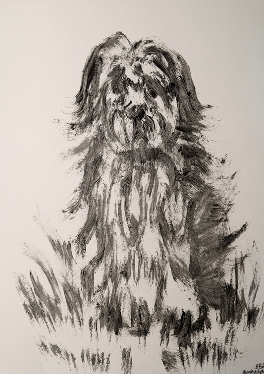 Dog White Background Mascara Drawing Illustration Sketch Make Up Art A3 Size Unframed