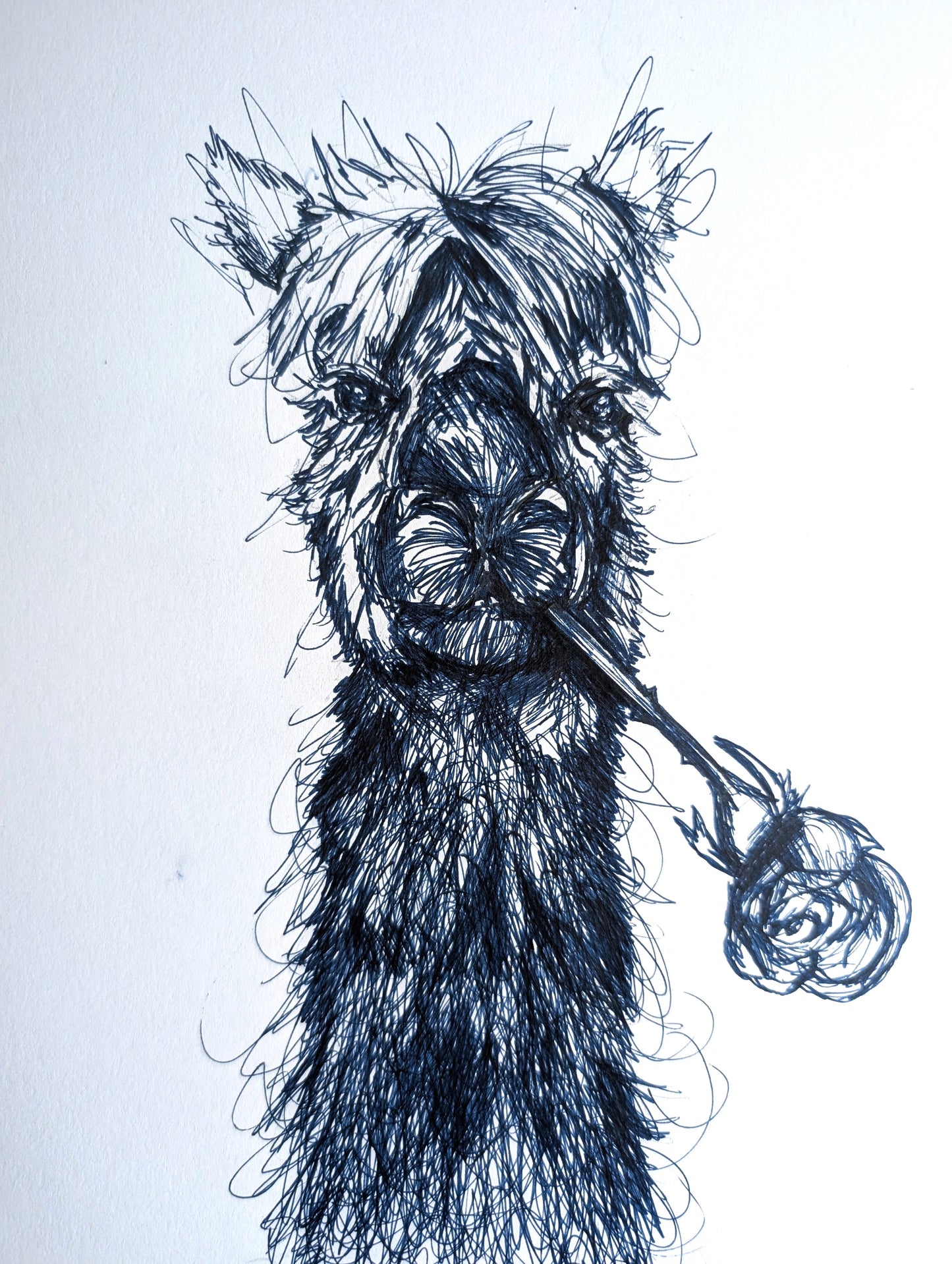 Romantic Llama With Rose Flower Pen Illustration Drawing Sketch Art Portrait Unframed A4 Size