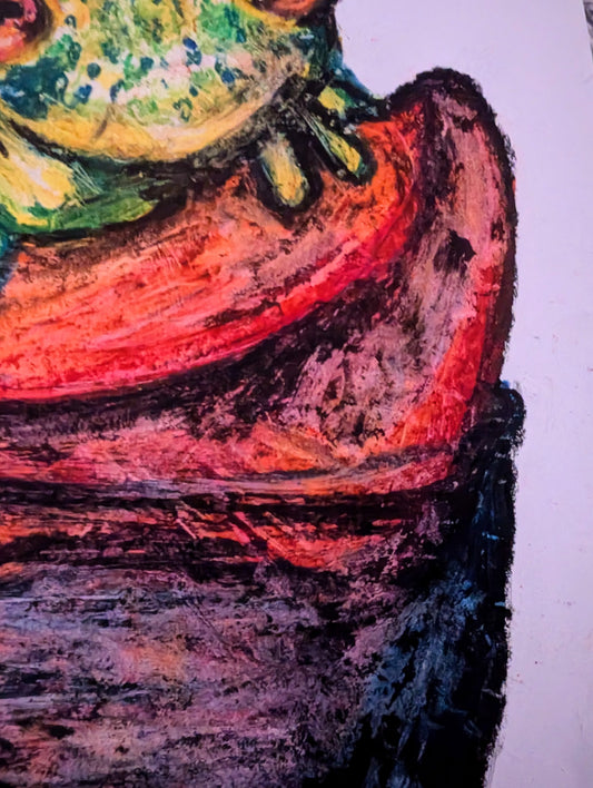 Glass Frog Green Yellow Orange Red Purple Blue Oil Pastel Illustration Drawing Sketch Unframed A4 Size