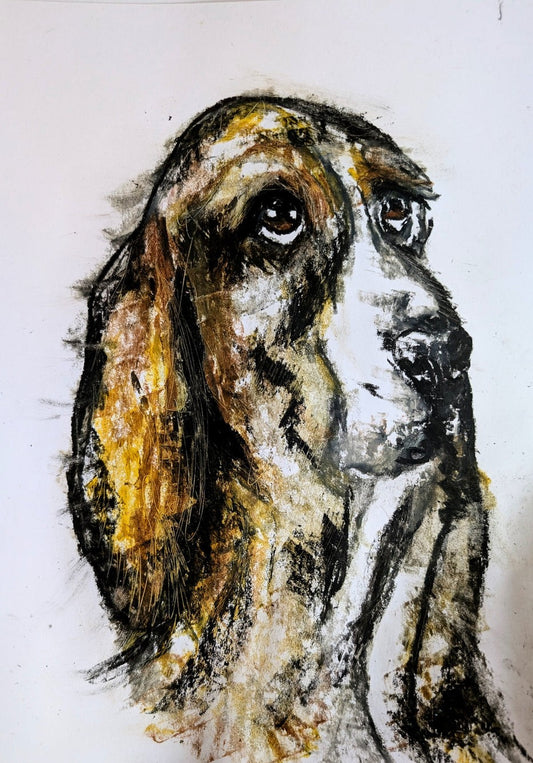 Bassett Hound Dog Hound Illustration Drawing Sketch Art Unframed A4 Size Art Oil Pastel Drawing - Unorthodox Zoo