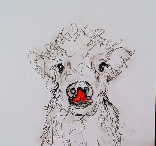 Fluffy Cow With Pink Tongue Drawing Pen Illustration Sketch Art Portrait Unframed Size 17.8 cm x 25.4 cm